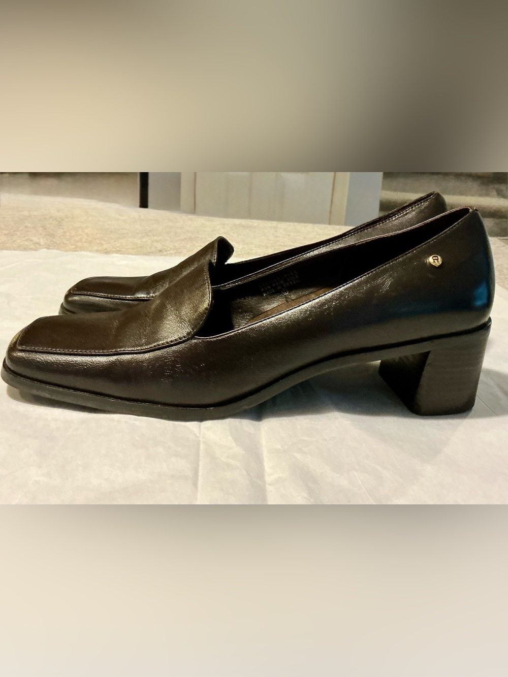 Etienne Aigner Brazil Rich Brown Leather Block Heel Pumps Square Toe Preppy 8.5 - Picture 11 of 13